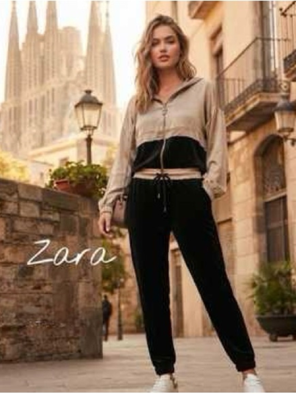 Zara Two-Tone Velvet Track Set / Black and Taupe/ call out / Top-Xs/ pants-S